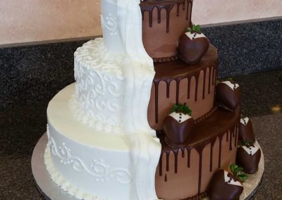 white and chocolate wedding cake